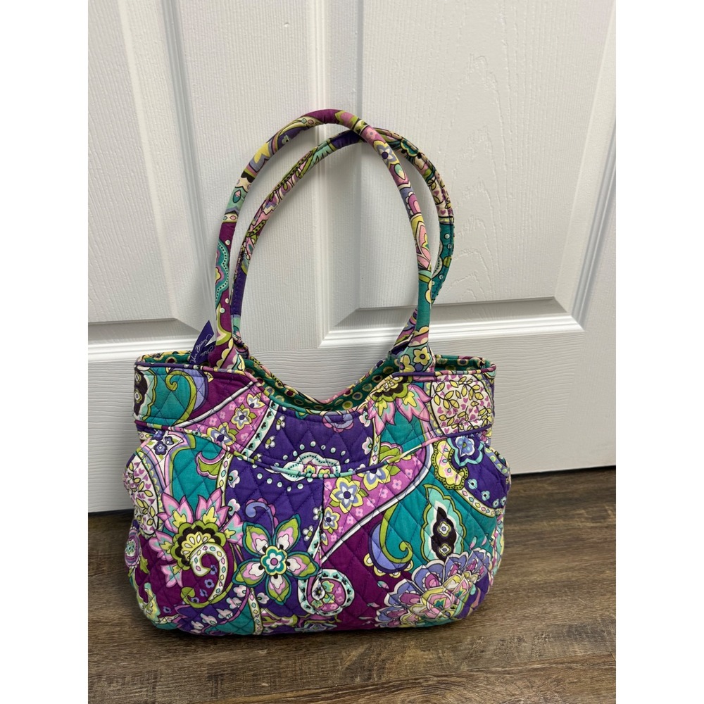 Vera Bradley Shoulder Bag Womens Medium Purple Teal Paisley Quilted Good Floral